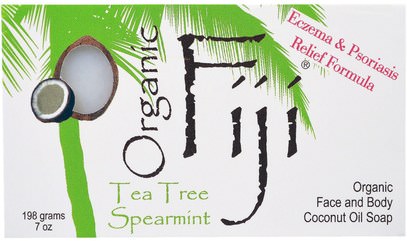 Organic Fiji, Organic Face and Body Coconut Oil Soap, Tea Tree Spearmint, 7 oz (198 g) ,حمام، الجمال، الصابون