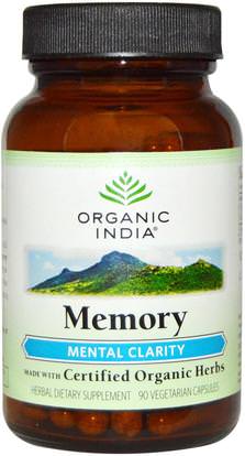 Organic India, Memory, Mental Clarity, 90 Veggie Caps ,الصحة، المرأة، الدوالي الرعاية الوريد، غوتو كولا، الذاكرة