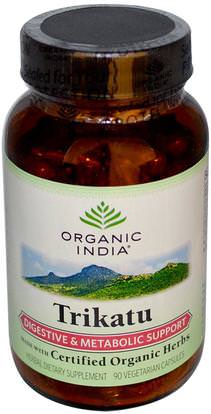 Organic India, Trikatu, Digestive & Metabolic Support, 90 Veggie Caps ,الصحة، الهضم، أصاب بإلم في المعدة، أيورفيدا، أيورفيديك، الأعشاب، ترياتوكو
