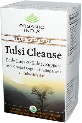 Organic India, Tulsi Cleanse Tea, Caffeine-Free, 18 Infusion Bags, 1.02 oz (28.8 g) ,الصحة، السموم، الشاي العشبية، تولسي الشاي