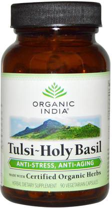 Organic India, Tulsi-Holy Basil, 90 Veggie Caps ,الأعشاب، الريحان المقدس، أدابتوغن