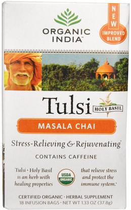 Organic India, Tulsi Holy Basil Tea, Masala Chai, 18 Infusion Bags, 1.33 oz (37.8 g) ,الغذاء، الشاي العشبية، تولسي الشاي، المكملات الغذائية، أدابتوغن