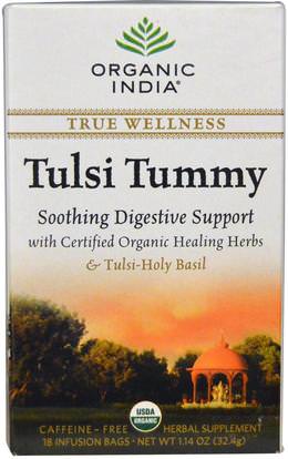 Organic India, Tulsi Tummy Tea, Caffeine-Free, 18 Infusion Bags, 1.14 oz (32.4 g) ,الصحة، الهضم، المعدة، الشاي العشبية، تولسي الشاي