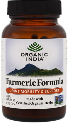 Organic India, Turmeric Formula, Joint Mobility & Support, 90 Veggie Caps ,المكملات الغذائية، مضادات الأكسدة، الكركمين، الكركم