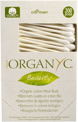 Organyc, Beauty, Organic Cotton Wool Buds, 200 Pieces ,حمام، جمال، قطن كرات مسحات وجولات