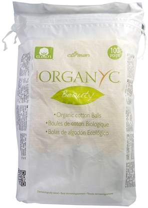 Organyc, Organic Beauty Cotton Balls, 100 Pieces ,حمام، جمال، قطن كرات مسحات وجولات