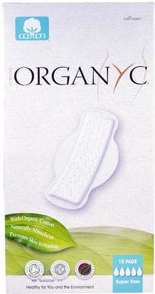 Organyc, Organic Cotton Menstrual Pads, Super Flow, 10 Pads ,حمام، الجمال، المرأة
