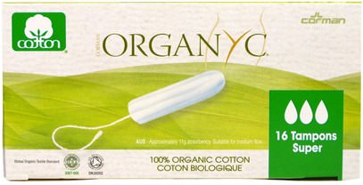 Organyc, Organic Tampons, 16 Super Absorbency Tampons ,حمام، الجمال، المرأة
