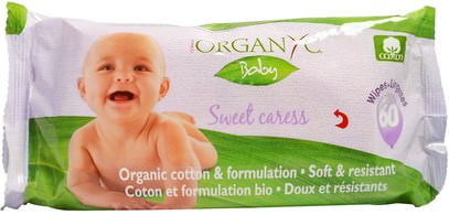 Organyc, Sweet Caress, Organic Cotton Baby Wipes, 60 Wipes ,صحة الطفل، حفاضات، مناديل الطفل