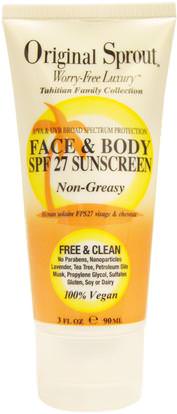 Original Sprout Inc, Face and Body SPF 27 Sunscreen, Non Greasy, 3 fl oz (90 ml) ,حمام، الجمال، واقية من الشمس، سف 05-25