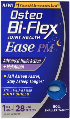 Osteo Bi-Flex, Joint Health, Ease PM, Advanced Triple Action + Melatonin, 28 Mini Tablets ,المكملات الغذائية، الميلاتونين، العظام، هشاشة العظام، والصحة المشتركة