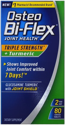 Osteo Bi-Flex, Joint Health, Triple Strength + Turmeric, 80 Coated Tablets ,المكملات الغذائية، مضادات الأكسدة، الكركمين، شوندروتن الجلوكوزامين