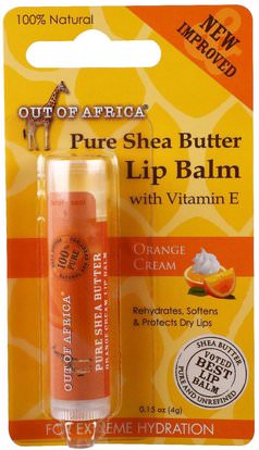 Out of Africa, Lip Balm, Pure Shea Butter, Orange Cream, 0.15 oz (4 g) ,حمام، جمال، العناية الشفاه، بلسم الشفاه، زبدة الشيا