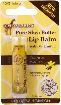 Out of Africa, Lip Balm, Pure Shea Butter, Tropical Vanilla, 0.15 oz (4 g) ,حمام، جمال، العناية الشفاه، بلسم الشفاه، زبدة الشيا