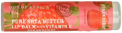 Out of Africa, Organic Shea Butter Lip Balm with Vitamin E, Strawberry, 0.25 oz (7.0 g) ,حمام، جمال، العناية الشفاه، بلسم الشفاه، زبدة الشيا