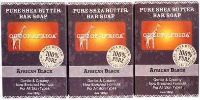Out of Africa, Pure Shea Butter Bar Soap, African Black, 3 Bars, 4 oz (120 g) Each ,حمام، الجمال، الصابون، الصابون الأسود