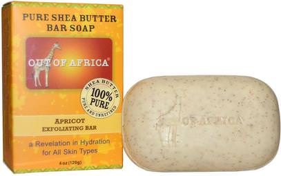 Out of Africa, Pure Shea Butter Bar Soap, Apricot Exfoliating Bar, 4 oz (120 g) ,حمام، الجمال، الصابون، زبدة الشيا