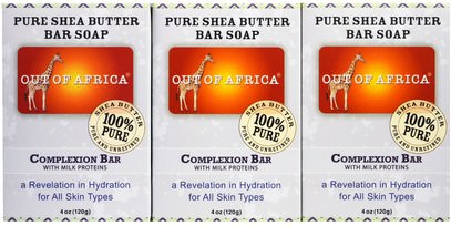 Out of Africa, Pure Shea Butter Bar Soap, Complexion Bar with Milk Proteins, 3 pack, 4 oz (120 g) Each ,حمام، الجمال، الصابون