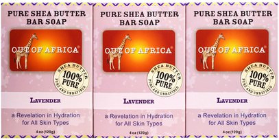 Out of Africa, Pure Shea Butter Bar Soap, Lavender, 3 Pack, 4 oz (120 g) Each ,حمام، الجمال، الصابون