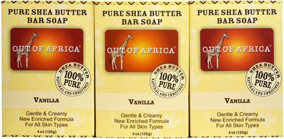 Out of Africa, Pure Shea Butter Bar Soap, Vanilla, 3 Pack, 4 oz (120 g) Each ,حمام، الجمال، الصابون