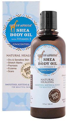 Out of Africa, Shea Body Oil with Vitamin E, Unscented, 9 fl oz (266 ml) ,حمام، الجمال، زبدة الشيا، الجلد، زيت التدليك
