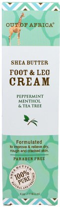 Out of Africa, Shea Butter Foot & Leg Cream, Peppermint Menthol & Tea Tree, 4 oz (118.3 ml) ,حمام، الجمال، الكريمات القدم، الجلد، الجسم الزبدة