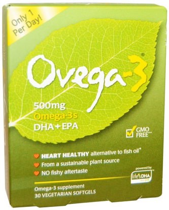Ovega-3, Omega-3s DHA + EPA, 500 mg, 30 Veggie Softgels ,المكملات الغذائية، إيفا أوميجا 3 6 9 (إيبا دا)، أوميغا 369 قبعات / علامات التبويب