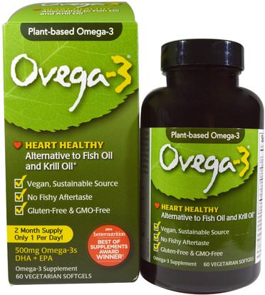 Ovega-3, Ovega-3, DHA + EPA, 500 mg, 60 Veggie Softgels ,المكملات الغذائية، إيفا أوميجا 3 6 9 (إيبا دا)، أوميغا 369 قبعات / علامات التبويب