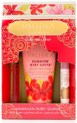 Pacifica, Take Me There Set, Hawaiian Ruby Guava, 3 Piece Kit ,حمام، الجمال، أحمر الشفاه، لمعان، بطانة، غسول الجسم