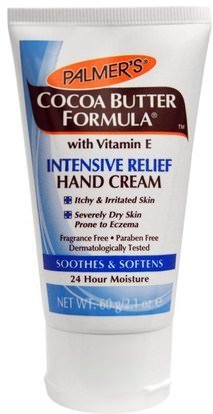 Palmers, Cocoa Butter Formula, Intensive Relief Hand Cream, Fragrance Free, 2.1 oz (60 g) ,حمام، الجمال، كريمات اليد