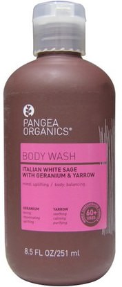 Pangea Organics, Body Wash, Italian White Sage with Geranium & Yarrow, 8.5 fl oz (251 ml) ,حمام، الجمال، هلام الاستحمام