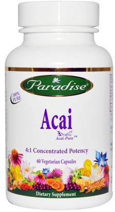 Paradise Herbs, Acai, 60 Veggie Caps ,المكملات الغذائية، مضادات الأكسدة، مقتطفات الفاكهة، الفواكه السوبر، استخراج عصير التوت أكاي