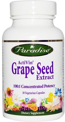 Paradise Herbs, ActiVin, Grape Seed Extract, 30 Veggie Caps ,المكملات الغذائية، مضادات الأكسدة، استخراج بذور العنب