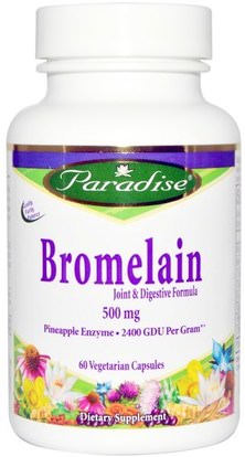 Paradise Herbs, Bromelain, Joint & Digestive Formula, 500 mg, 60 Veggie Caps ,المكملات الغذائية، الإنزيمات، بروميلين، الصحة، الهضم، المعدة