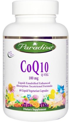 Paradise Herbs, CoQ10, Q-Veg, 100 mg, 60 Liquid Veggie Caps ,المكملات الغذائية، أنزيم q10، coq10