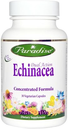 Paradise Herbs, Dual Action Echinacea, 30 Veggie Caps ,المكملات الغذائية، المضادات الحيوية، إشنسا، الصحة، الدعم المناعي