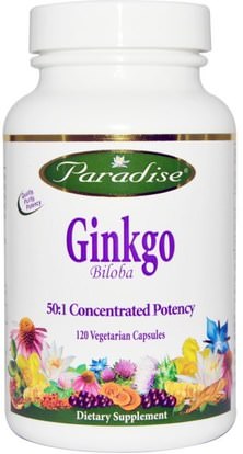 Paradise Herbs, Ginkgo Biloba, 120 Veggie Caps ,الصحة، اضطراب نقص الانتباه، إضافة، أدهد، الدماغ، الذاكرة، الأعشاب، الجنكة بيلوبا