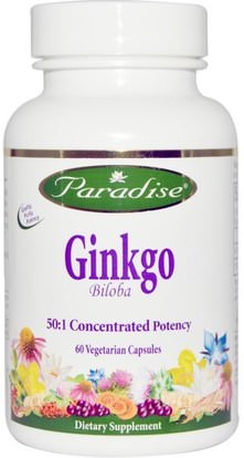 Paradise Herbs, Ginkgo Biloba, 60 Veggie Caps ,الصحة، اضطراب نقص الانتباه، إضافة، أدهد، الدماغ، الذاكرة، الأعشاب، الجنكة بيلوبا