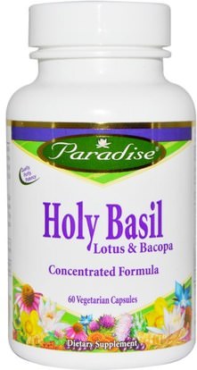 Paradise Herbs, Holy Basil, Lotus & Bacopa, 60 Veggie Caps ,الأعشاب، باكوبا (براهمي)، الريحان المقدس