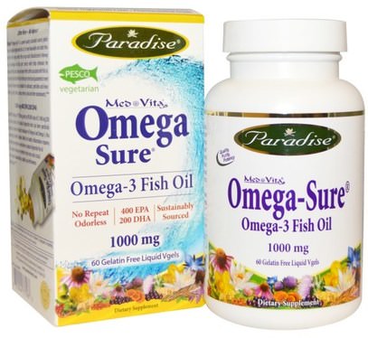 Paradise Herbs, Mes Vita, Omega-3 Fish oil, 1000 mg, 60 Gelatin Free Liquid Vgels ,المكملات الغذائية، إيفا أوميجا 3 6 9 (إيبا دا)، دا، إيبا، فيش أويل