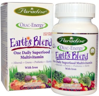 Paradise Herbs, ORAC-Energy, Earths Blend, One Daily Superfood Multivitamin, With Iron, 60 Veggie Caps ,الفيتامينات، الفيتامينات