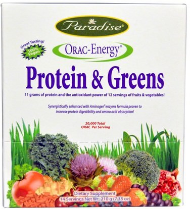 Paradise Herbs, ORAC-Energy, Protein & Greens, 14 Packets, 0.53 oz (15 g) ,المكملات الغذائية، سوبرفوودس، أوراك مضادات الأكسدة