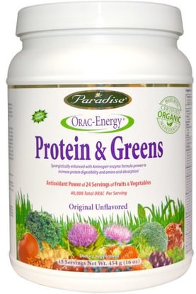 Paradise Herbs, ORAC-Energy, Protein & Greens, Original Unflavored, 16 oz (454 g) ,المكملات الغذائية، أوراك مضادات الأكسدة، سوبرفوودس، الخضر