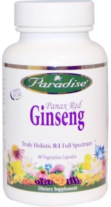 Paradise Herbs, Panax Red Ginseng, 60 Veggie Caps ,المكملات الغذائية، أدابتوغين، والطاقة