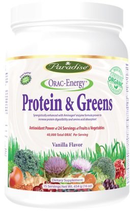 Paradise Herbs, Protein & Greens, Vanilla Flavor, 16 oz (454 g) ,المكملات الغذائية، أوراك مضادات الأكسدة، سوبرفوودس، الخضر