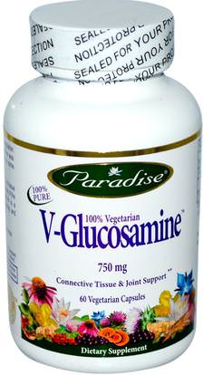 Paradise Herbs, V-Glucosamine, 750 mg, 60 Veggie Caps ,الصحة، العظام، هشاشة العظام، المكملات الغذائية، الجلوكوزامين