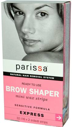 Parissa, Natural Hair Removal System, Brow Shaper, Mini Wax Strips, 32 (16 x 2 sided) Strips ,حمام، الجمال، الحلاقة، شرائط الشمع إزالة الشعر