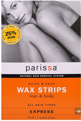 Parissa, Natural Hair Removal System, Wax Strips, Legs & Body, 16 (8 Two-Sided) Strips ,حمام، الجمال، الحلاقة، شرائط الشمع إزالة الشعر