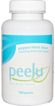 Peelu, Chewing Gum with Xylitol, Peppermint Blast, 100 Pieces ,حمام، الجمال، العناية بالأسنان عن طريق الفم، إكسيليتول الصمغ الحلوى، تبييض الأسنان