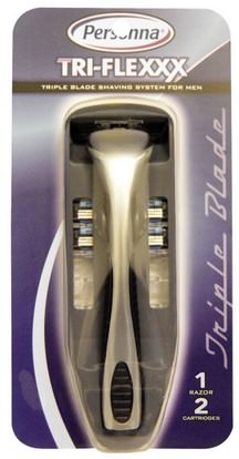 Personna Razor Blades, Tri-Flexxx, Triple Blade Shaving System For Men, 1 Razor, 2 Cartridges ,حمام، الجمال، الحلاقة، شفرات الحلاقة، كريم الحلاقة